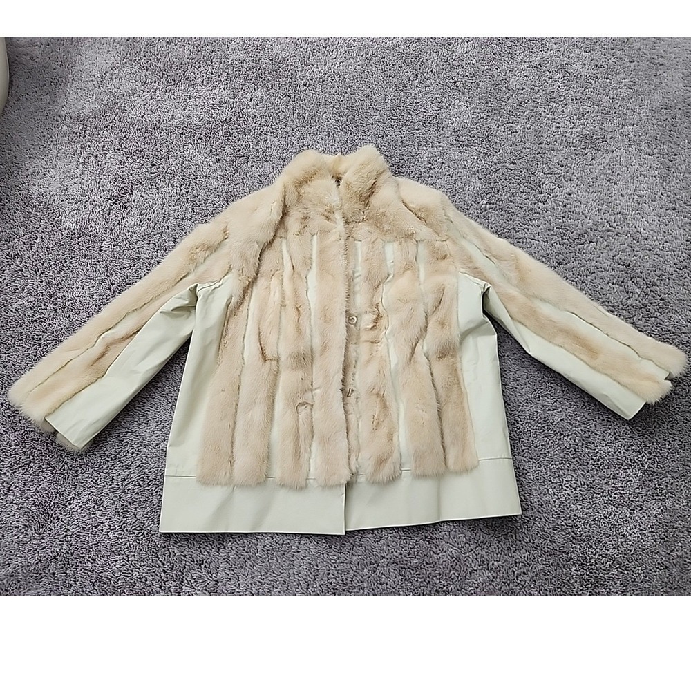 Jordan Marsh Fur Mink Coat Womens M Ivory Good Vintage Leather Panel Jacket